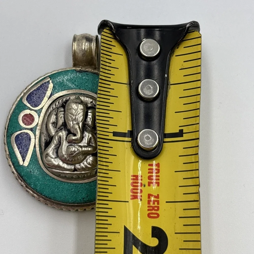 Tibet Elephant Tibetan Silver & Turquoise Ganesh Amulet For Necklace Jewelry - Picture 5 of 7